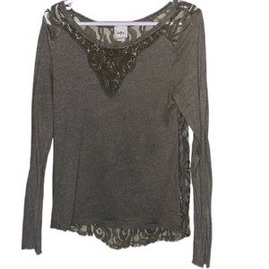 DAYTRIP Long Sleeve Lace Front & Back Fringed Size M Green